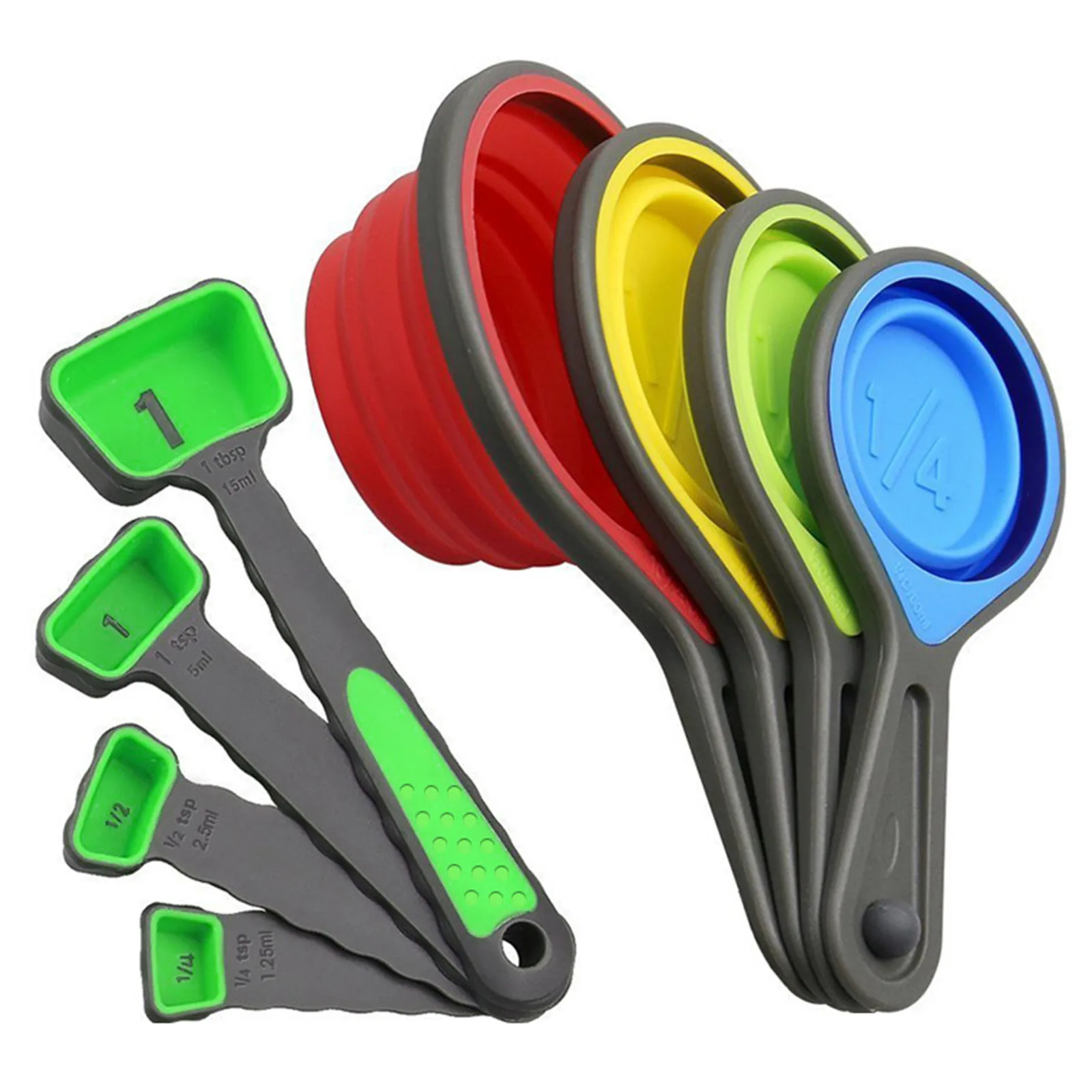 

8PCS Silicone Collapsible Measuring Cup and Spoon Set Measuring Tools Measuring Spoon Set