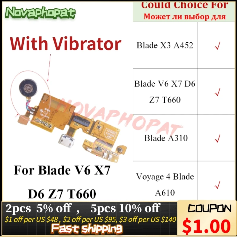 

Novaphopat For ZTE Blade X3 A452 V6 X7 D6 Z7 T660 A310 A610 Voyage 4 USB Dock Charger Charging Port Flex Cable Board