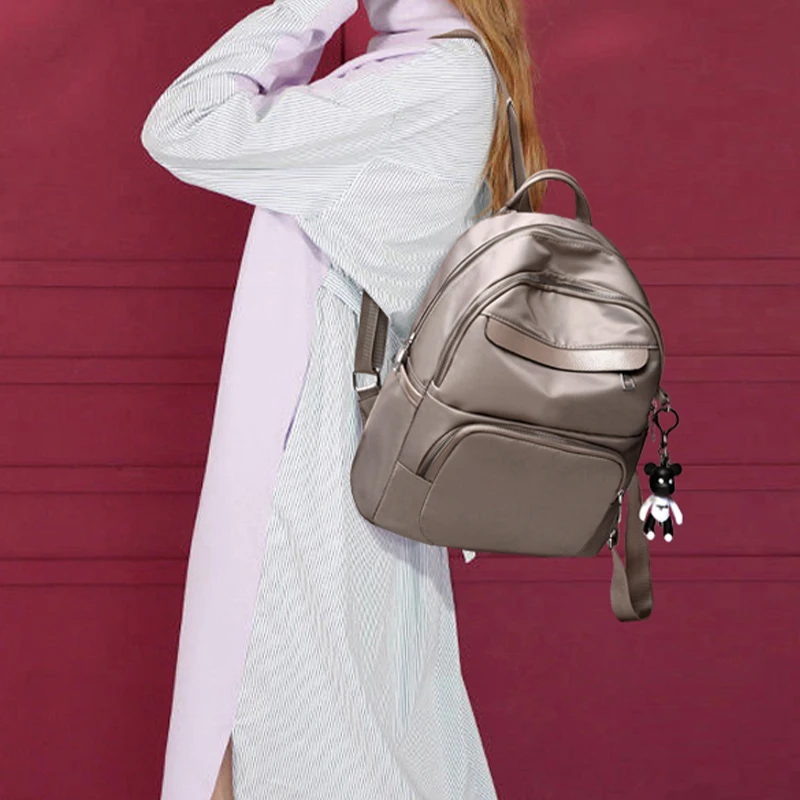 

Solid Color Simple Student School Bag with Cute Bear Pendant Classic Women's Oxford Backpack Elegant Female High-quality Mochila