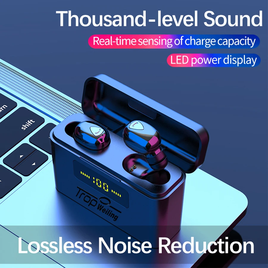 Trop Weiling светодиодный дисплей Bluetooth наушники настоящие беспроводные в ухо