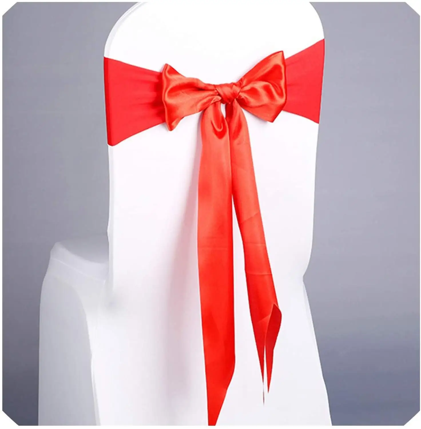 

5pcs/lot Already Tied Red Satin Bow Tie Chair Sash with Elastics Spandex Chair Band for Ceremony Wedding Party Decoration