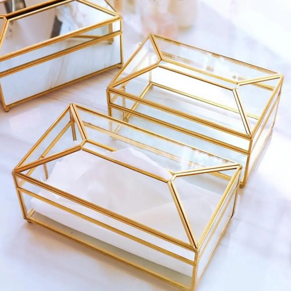 

European creative glass tissue box simple living room household tissue box Nordic luxury light luxury napkin tray