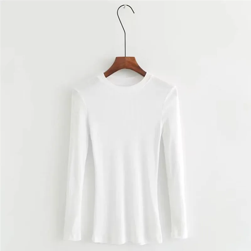 

Women Basic Solid Long Sleeve Blouse Round Crew Neck Plain Cotton Spandex Lady Tees & Tops Autumn