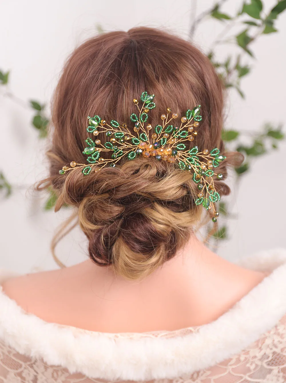 Женская заколка гребень ручной работы с зелеными кристаллами|Свадебные головные