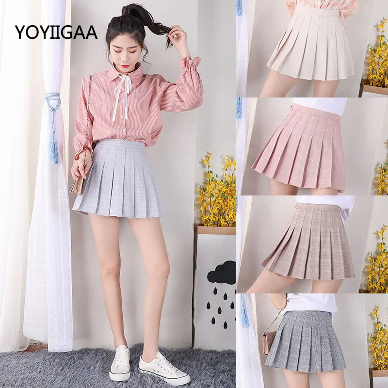 Летняя Милая женская плиссированная мини-юбка Повседневная клетчатая