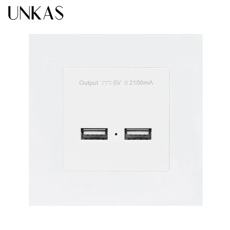 UNKAS PC Plastic Panel UK Standard Wall Power Socket Electrical Outlet Dual USB Smart Charging Port 5V 2A Output | Обустройство дома