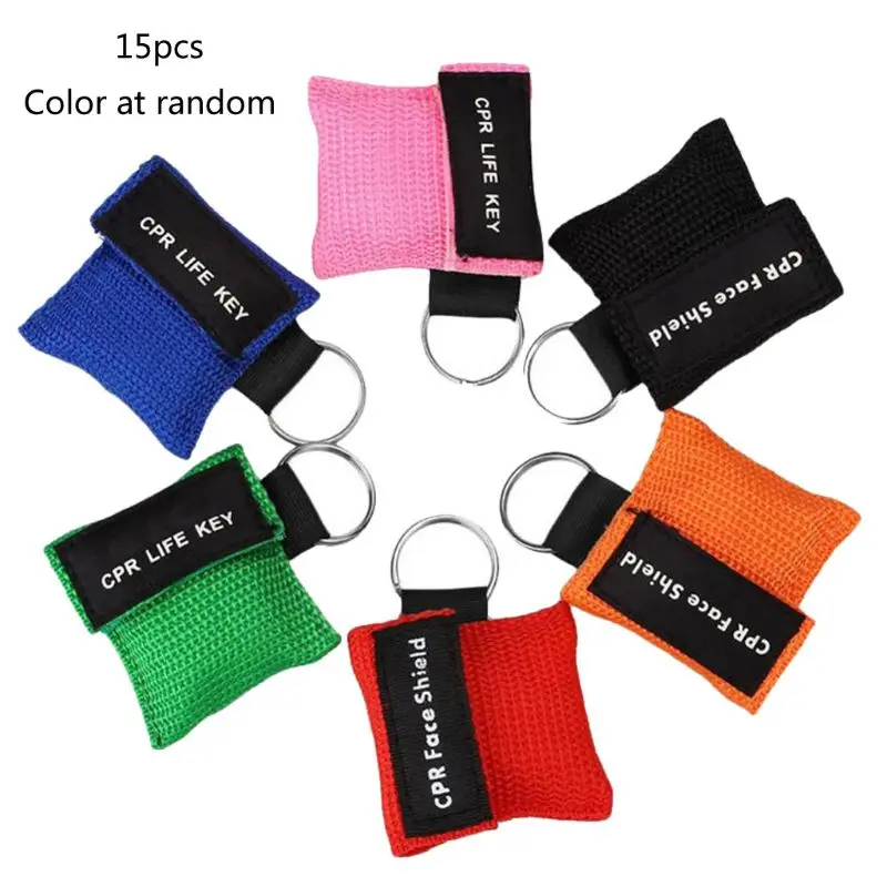 

15Pieces CPR Key Chain Emergency CPR Face Shields with One-Way Valves for First Aid or AED Training Colors Random