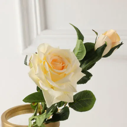 light yellow yumai 1шт 40см 2 головы розовые парижские розы искусственные цветы свадебные украшения центральным цветами - Цвет: light yellow