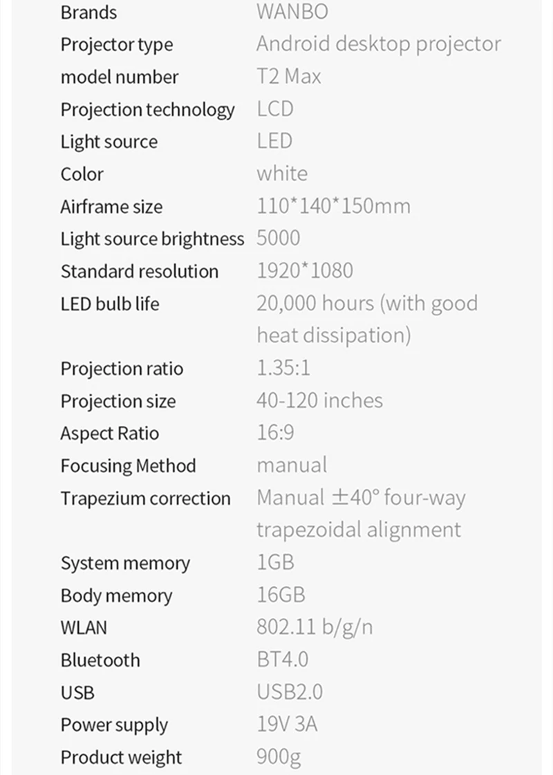 [Global Android] XIAOMI Wanbo Projector T2 MAX 4K HD 1080P Mini LED WIFI 200ANSI for YouTube Phone Portable Home Theater Cinema |