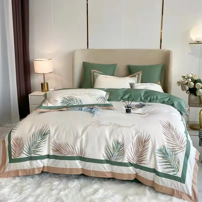 

Promotion New MiduneAmericanstyle100s Embroidered High-end Pure Cotton White Bedding Set Queen King DuvetCover Fittedsheet