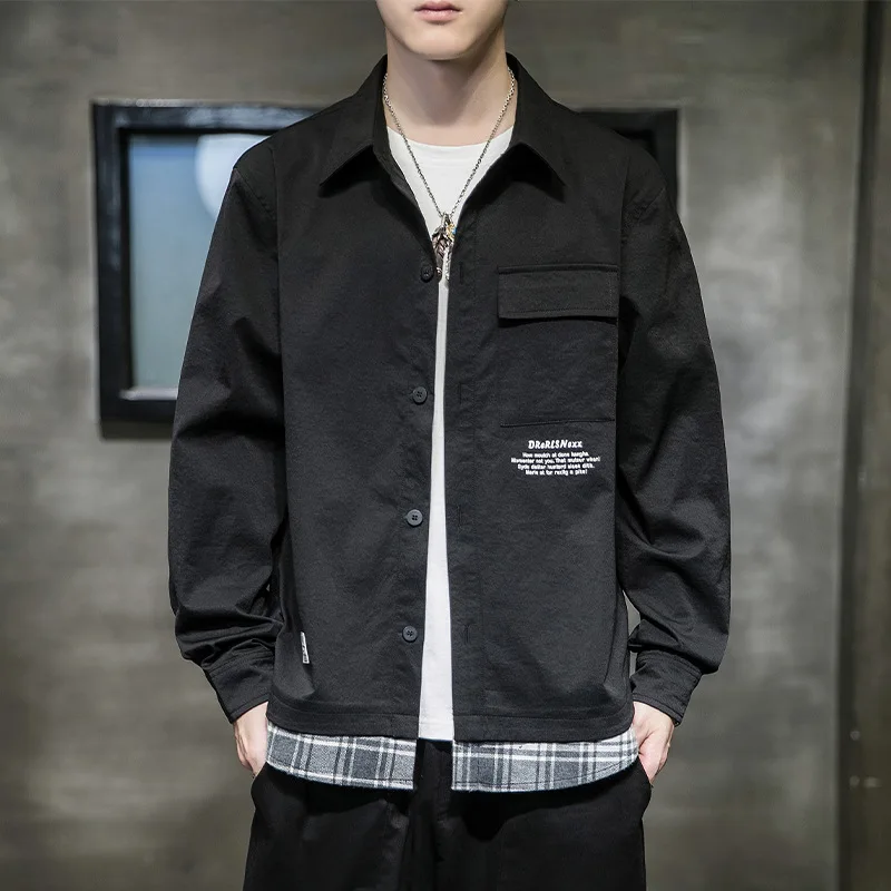 

2021 Spring&Summer New Hong Kong-Style INS Fake Two-Piece Men's Casual Shirt Comfortable Loose Wild Men's Shirt Jacket
