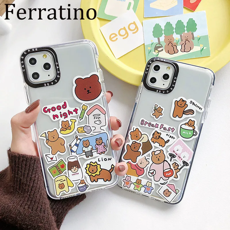 Прозрачный чехол для телефона с милым медведем и львом iPhone 11 Pro Max XR X 7 8 Plus XS SE 2020