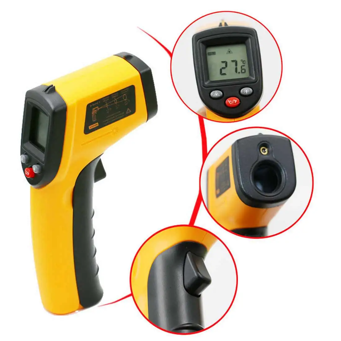 

Non-contact IR Termometro Temperature -50 C ~ 380 C ( -58 F ~716F ) LCD Display Digital Industrial Temperature