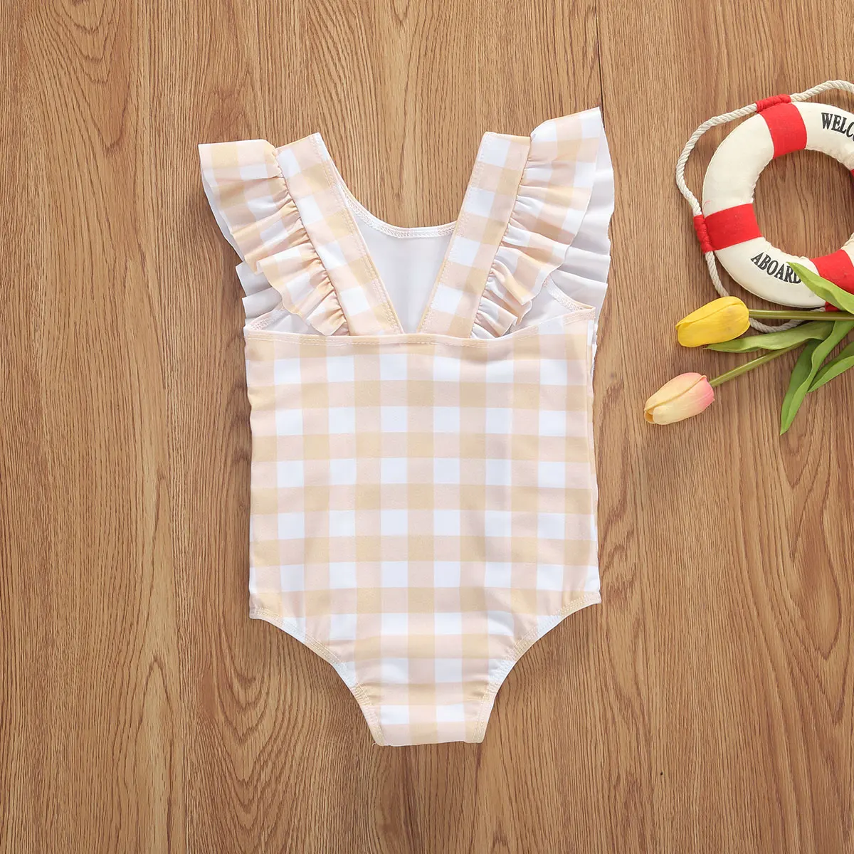 2020 Newest Hot Summer Swimsuit 0-5Y Infant Baby Girls One Piece Bikini Ruffles Sleeve Sunflowers Plaid Print Jumpsuits Swimwear | Детская