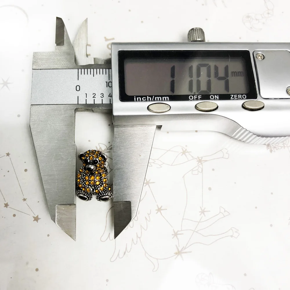 Бусины коричневый мишка тедди серебряные и стразы подходит для браслета