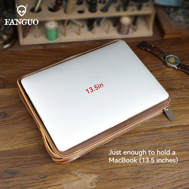 Men's Bag Retro Genuine Leather 13.5'' Laptop Crossbody Bag Portable Briefcase Men's Handbag Shoulder Bag