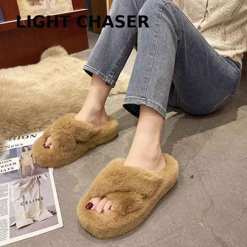 Plus Velvet Warm Plush Slippers Women's Outer Wear Autumn Winter New Non-slip Cross Cotton Slippers Thick-soled Women's Slippers