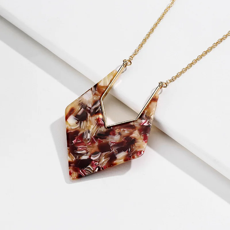 New Vintage Acrylic Geometric Pendant Necklace Women Statement Long Chain Metal Ethnic Jewelry Leopard Sweater | Украшения и