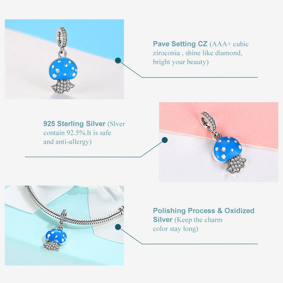 Новый оригинальный синий Медузы очарование Кристалл бисер 100% 925 стерлингового