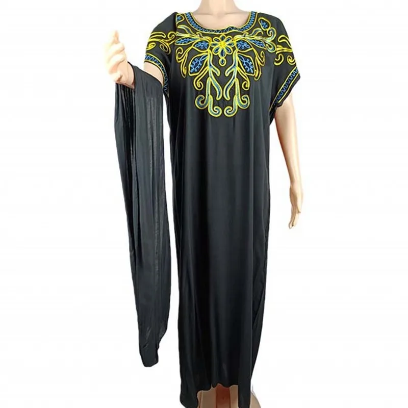 

Muslim Maxi Dress Women With Turbans Fashion Embroidery Loose Turkey Kimono Summer New Casual Abaya Muslim For Dress Robes 2021
