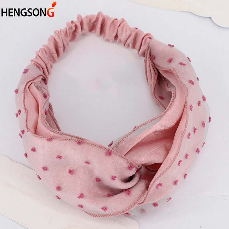 

Double Mesh Gauze Hairband For Girls Women Yoga Hair Band Dots Printing Mesh Knot Sport Headband Women sport hair band