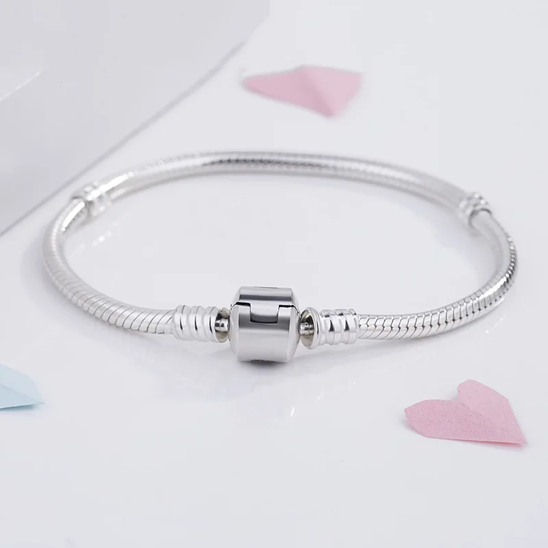 

Luxury 100% 925 Sterling Silver Charm Chain Fit Original pan Bracelet for Women Authentic Jewelry Pulseira Gift