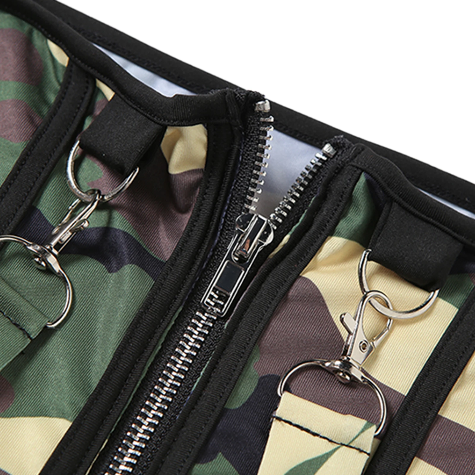 

Sexy Women Asymmetry Corset, Adults Sleeveless Camouflage/Plaid Zip Shapewear With Strap Brand New Style 2021