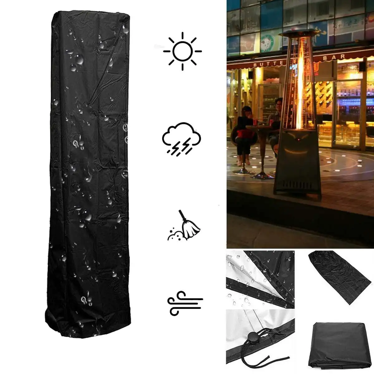 

Garden Veranda Patio Heaters Canopy Terrace Dust Cover Outdoor Heater Waterproof Furniture Protector 221x53x61cm