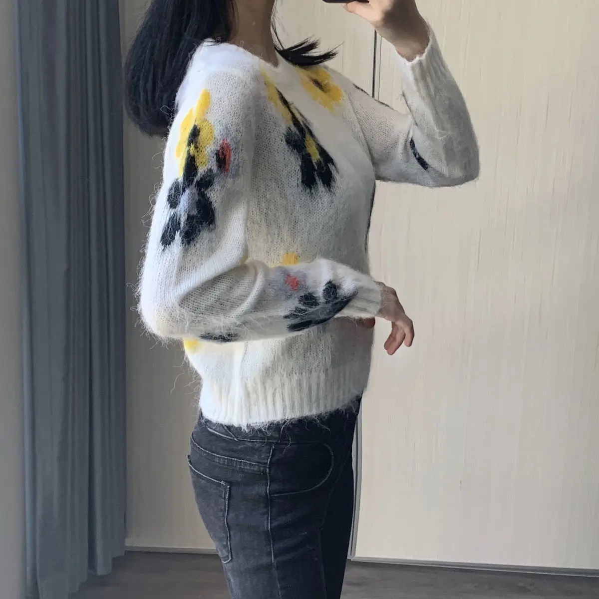 

Boutique Sweaters Women 's Clothing 2021 Spring and Autumn New Pastoral Style Flower Color Matching Short Long Sleeve Knitted