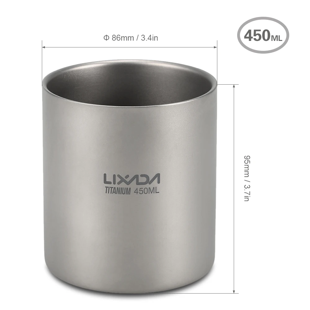 

Lixada 450ml Titanium Double Wall Insulated Water Cup Portable Home Office Outdoor Camping Fishing Picnic Tea Cup Coffee Mug
