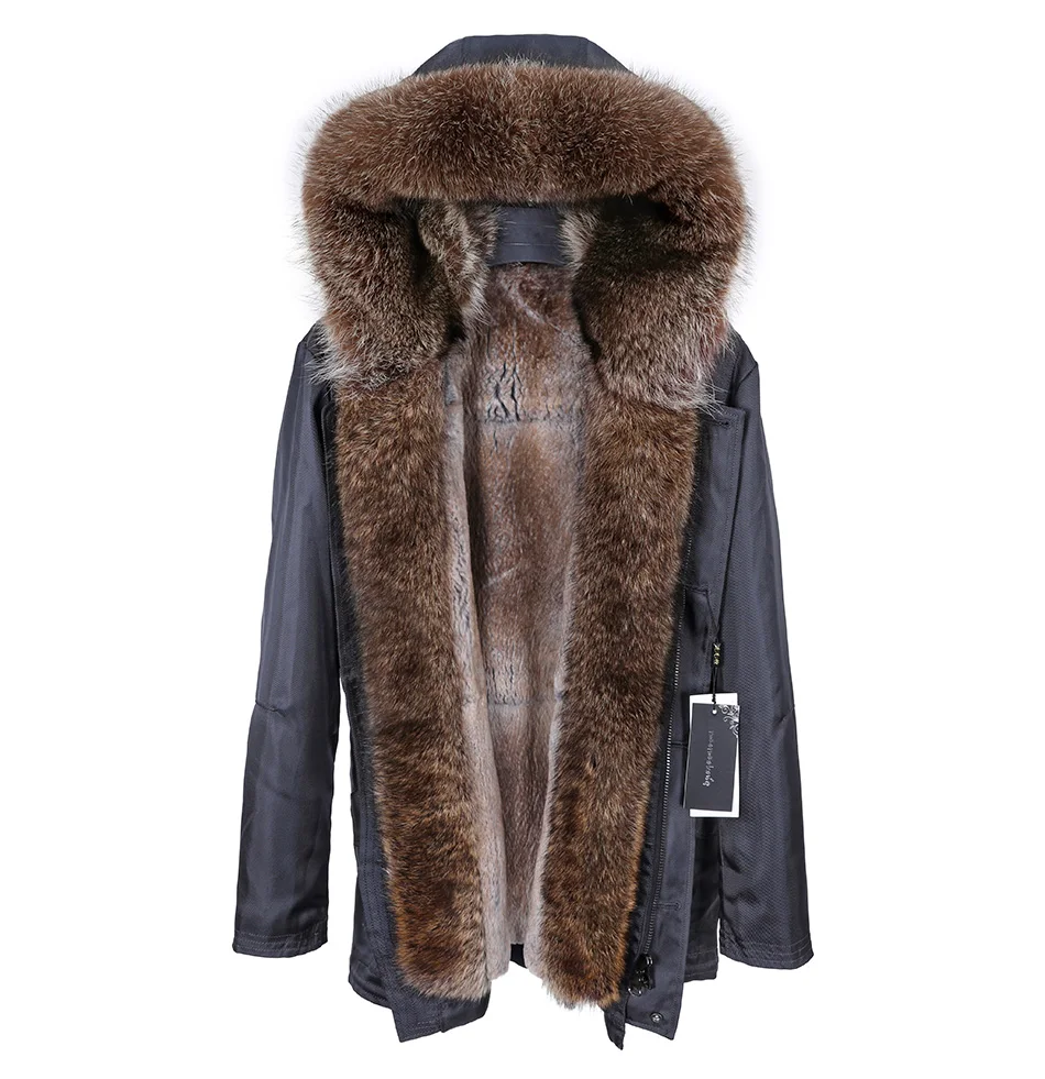 Rabbit fur lined bomber jacket men's natural winter coat locomotive real fur coat leather real raccoon fur parker