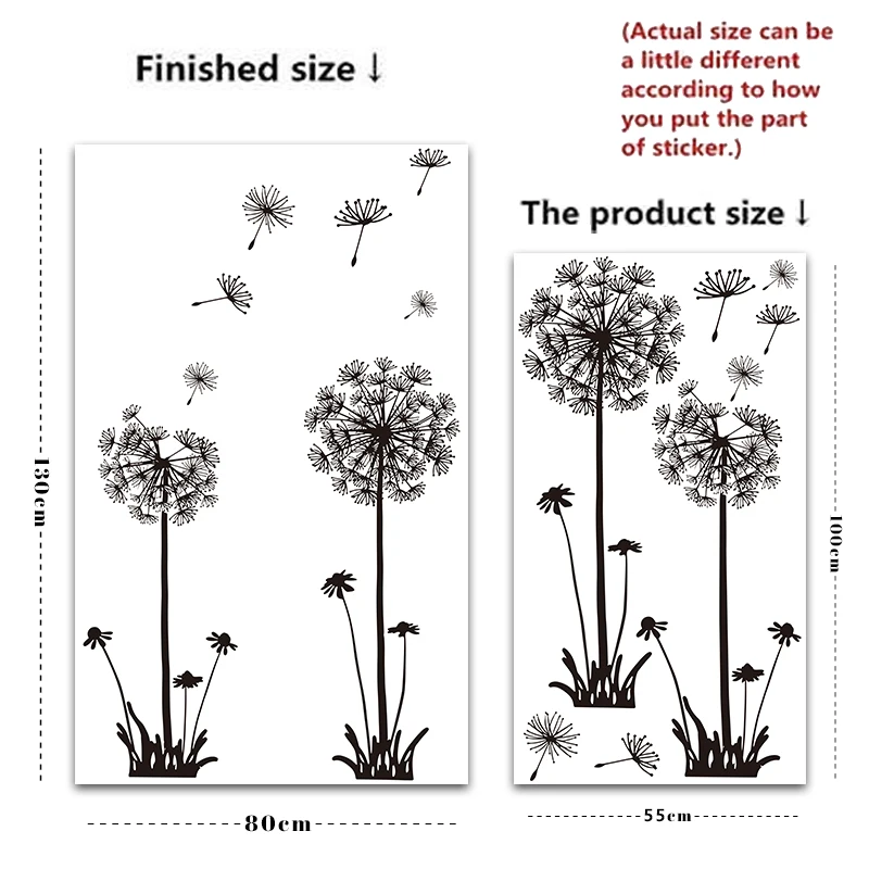 Одуванчик наклейки на стену самодельные черные белые растения натуральные