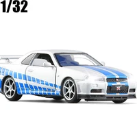 high simulation 132 nissan skyline ares gtr r34 diecasts toy vehicles metal car model pull back sound collection kids toy