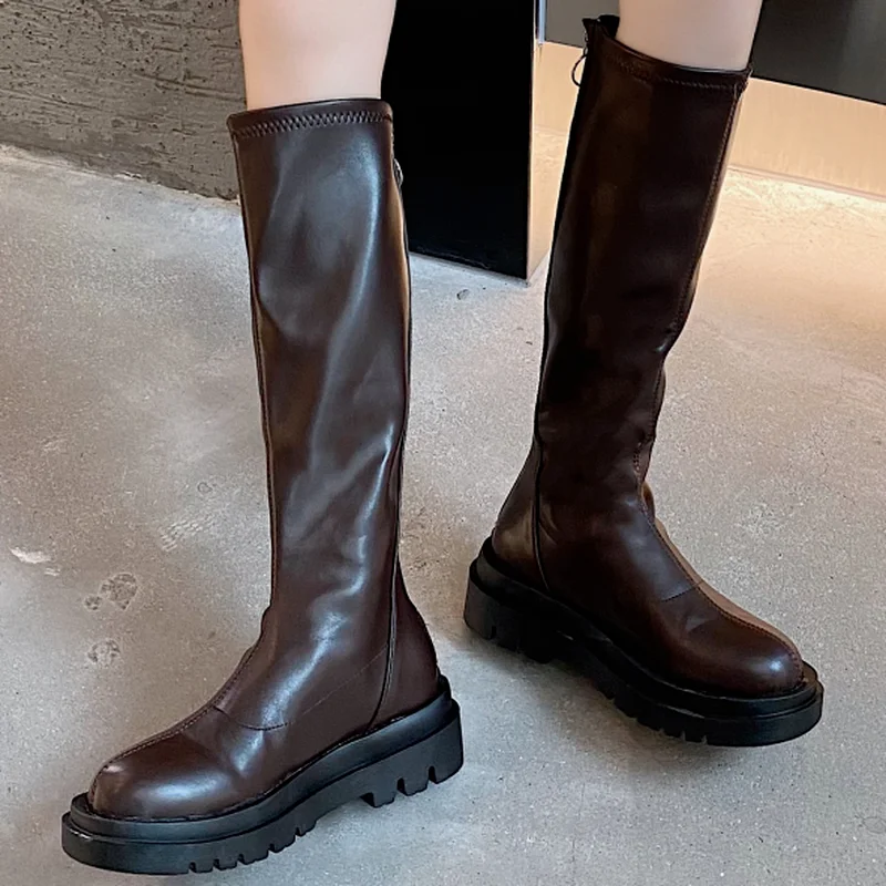 

Женские ботинки челси на платформе, повседневные ботинки на низком квадратном каблуке, на молнии сзади, с круглым носком, осень 2021