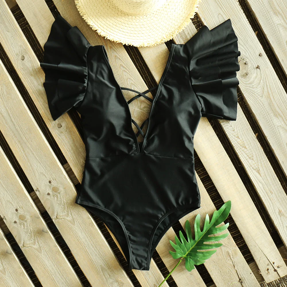 Сексуальный кружевной купальник с открытыми плечами новинка 2020 черно-белый