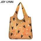 Милые Мультяшные женские сумки для покупок JOY LYNN с рисунком собаки, многоразовые женские сумки для покупок, женские портативные экологически чистые сумки