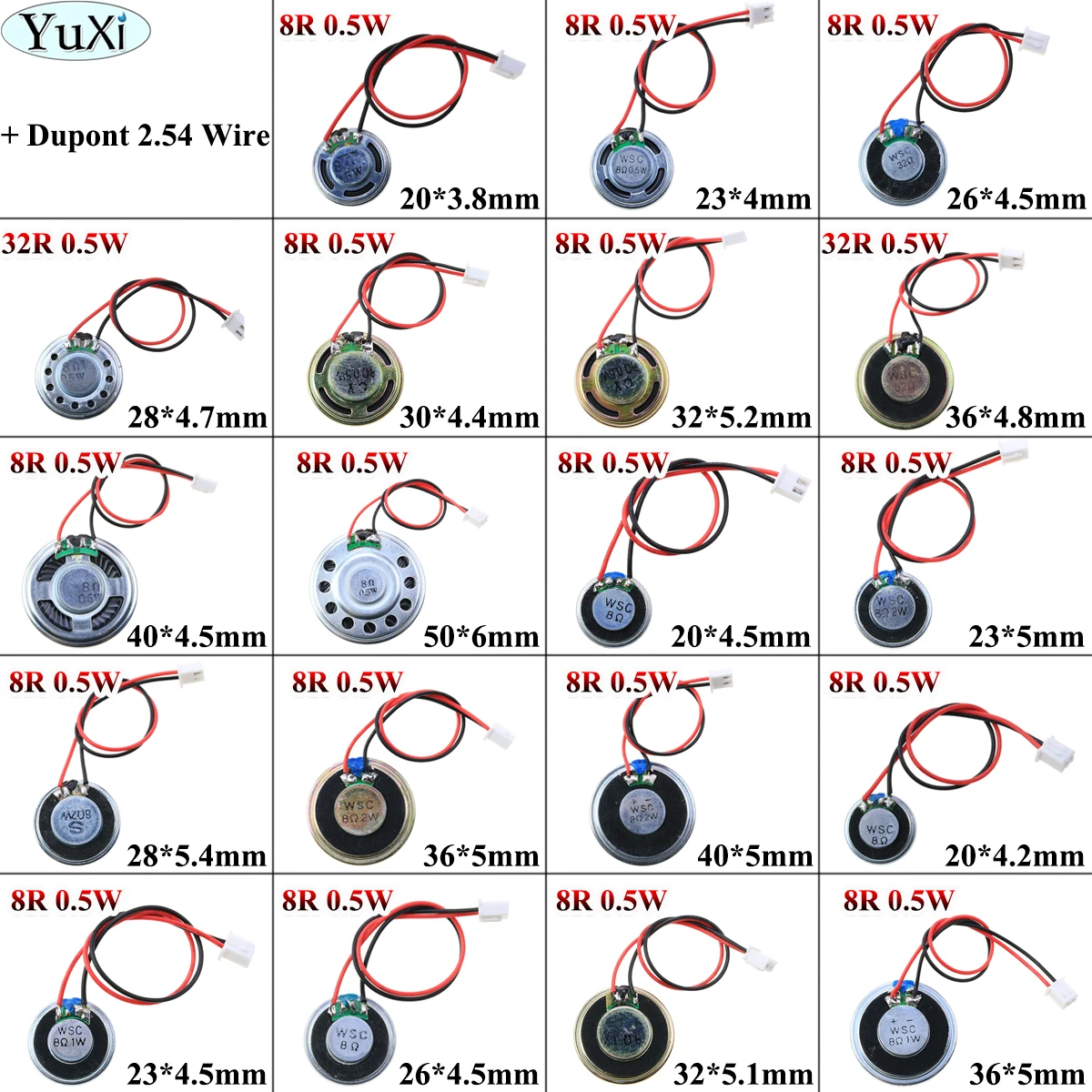 

YuXi Ultra-thin Speaker 8R 32R 0.5W 8Ohms 0.5 Watt Dupont 2.54 Loudspeaker Diameter 20mm 23mm 26mm 28mm 30mm 32mm 36mm 40mm 50mm