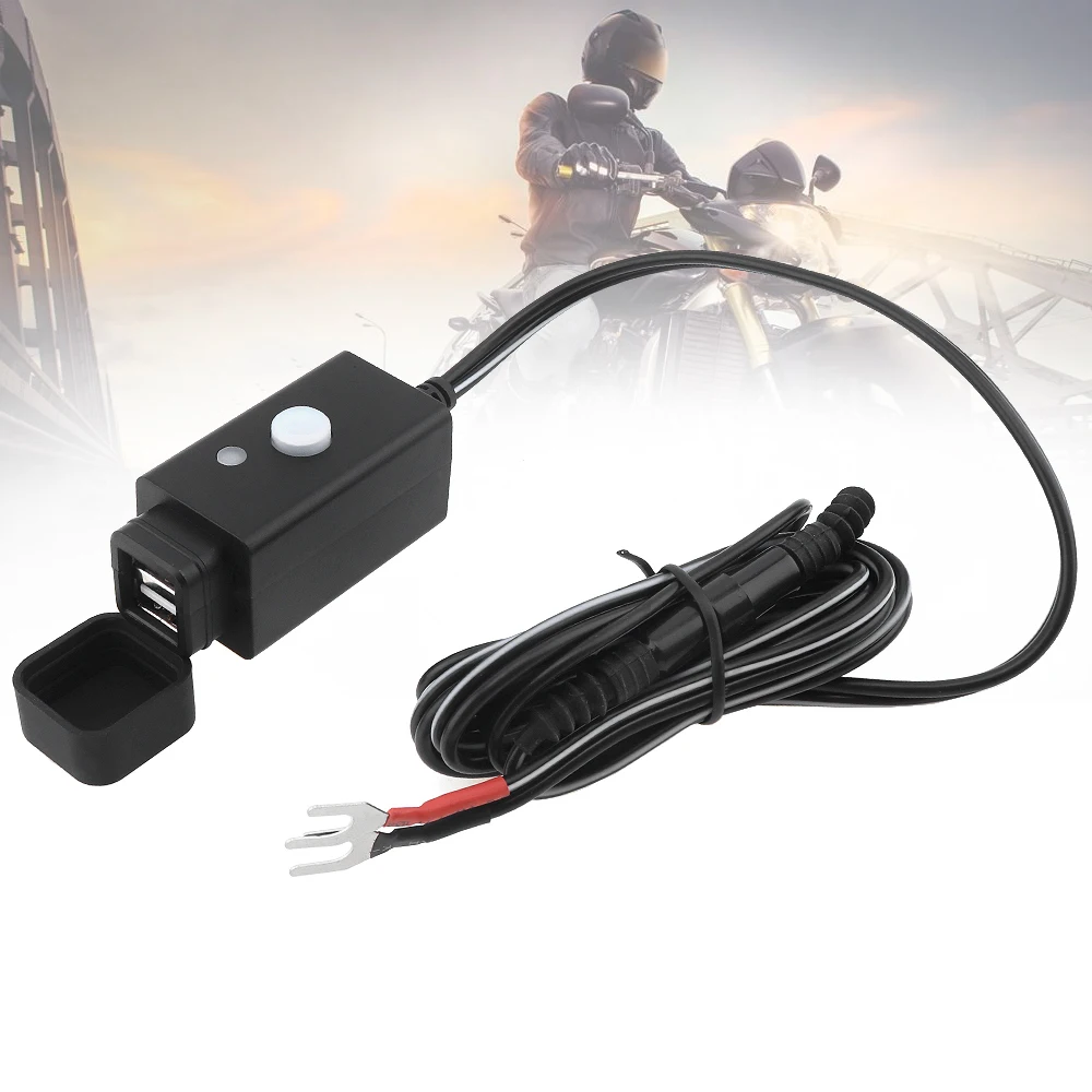 Черное водонепроницаемое зарядное устройство для мотоцикла 10-24 В постоянного