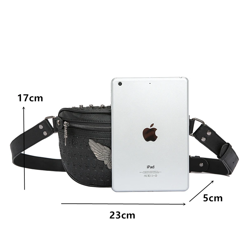 Fashion Rivet Chest Bag Men Waist Ghost Head Shoulder Hip Hop Skull Men's Pack Crossbody Sling |