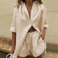 2021 summer tracksuit women lounge wear shorts set short sleeve shirt tops and loose mini shorts suit two piece set