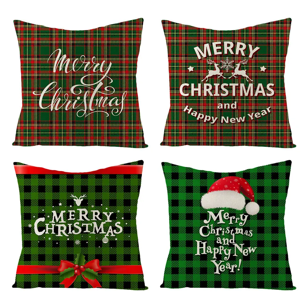 Рождественские наволочки с цитатами олень снежинка елки праздничные