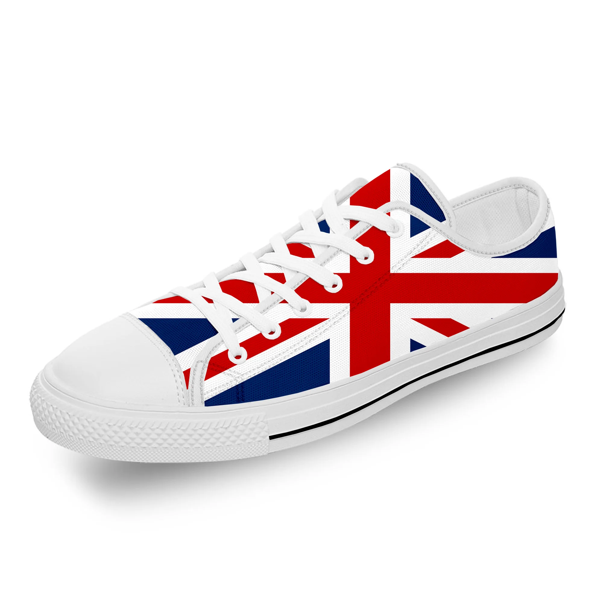 Zapatos bajos de lona con estampado 3D para hombre y mujer, zapatillas ligeras y transpirables, de tela blanca, bandera británica del Reino Unido