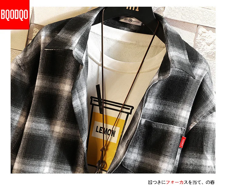 Рубашка мужская хлопковая в клетку Повседневная Уличная одежда стиле преппи