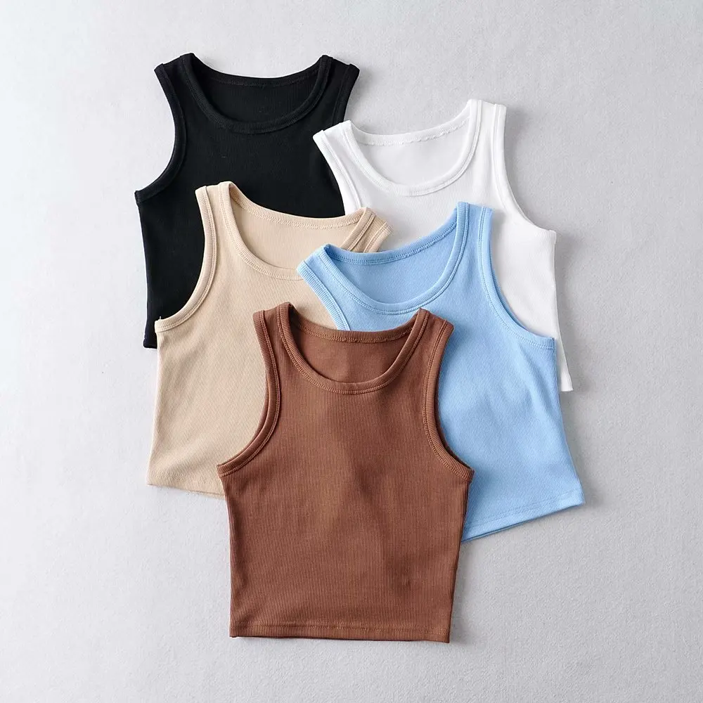 

New solid color slim sling fashion casual sleeveless tanks women vest 2021 summer sexy waist short cut small o neck casual top