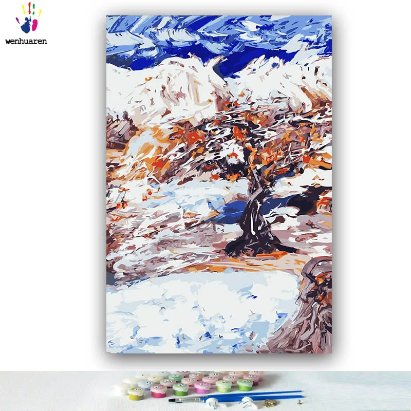 DIY картинки для раскраски по номерам с цветами абстрактная зимняя снежная сцена