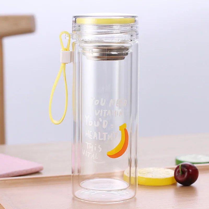 Стеклянная бутылка для воды с фруктовым узором стеклянная чашка двойными