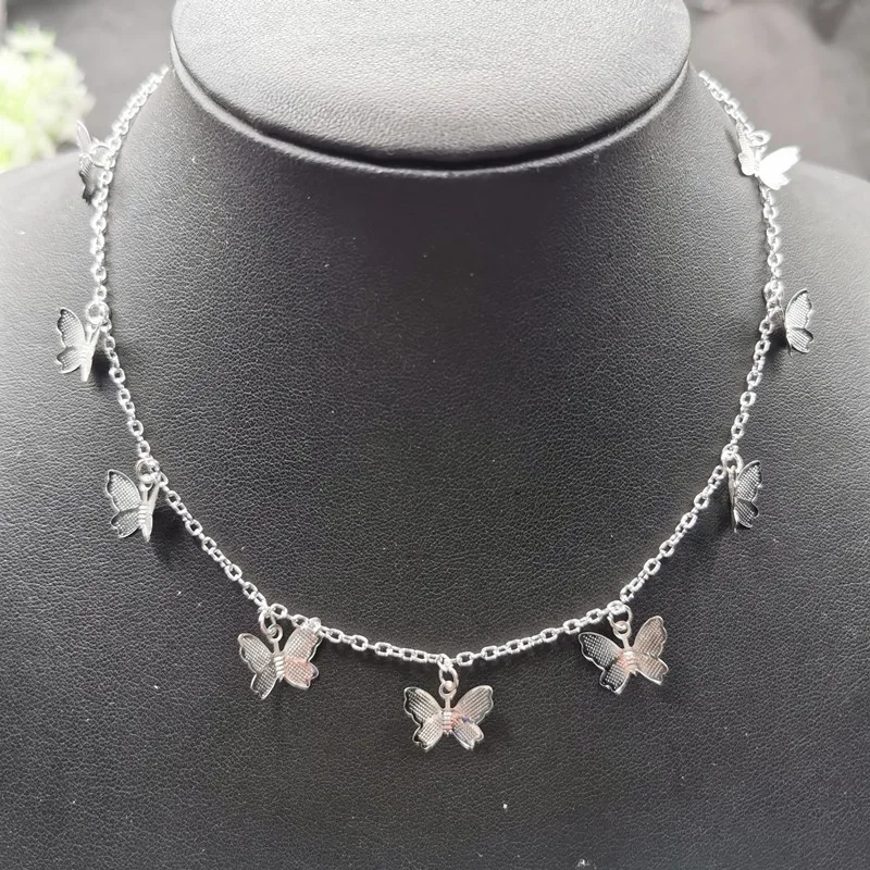 Женское богемное ожерелье с маленькой бабочкой золотистая и серебристая цепочка