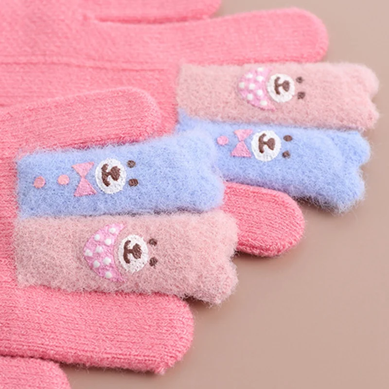 2019 милые зимние детские вязаные перчатки с медведем пятью пальцами новые теплые