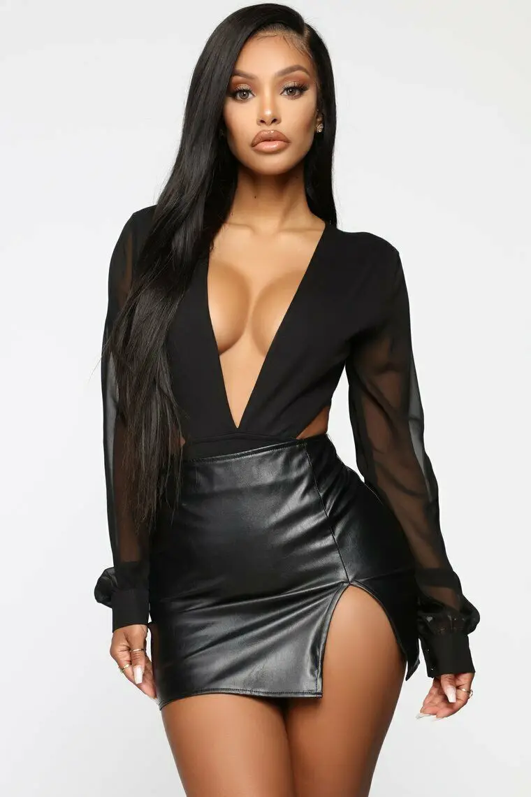 2019 Модный женский прозрачный глубокий халат с v-образным вырезом комбинезон без