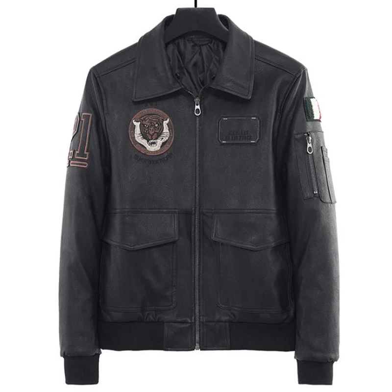 

Кожаная куртка с вышитой головой тигра, мужская куртка на весну и осень размера плюс 5XL, мужская куртка из искусственной кожи, мото уличная о...